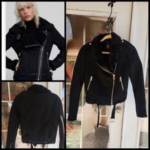 ZARA TRF - Fully Lined Faux Fur Suede Biker Jacket‎ Double Faced -